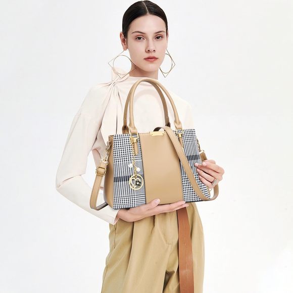 Camel Striped Zippered Shoulder Bag Satchels